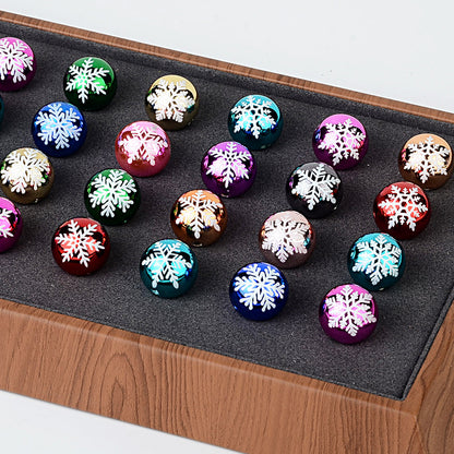 100Pcs 16mm metallic Christmas series snowflake printing round beads DIY handmade beaded loose beads mobile phone chain accessories
