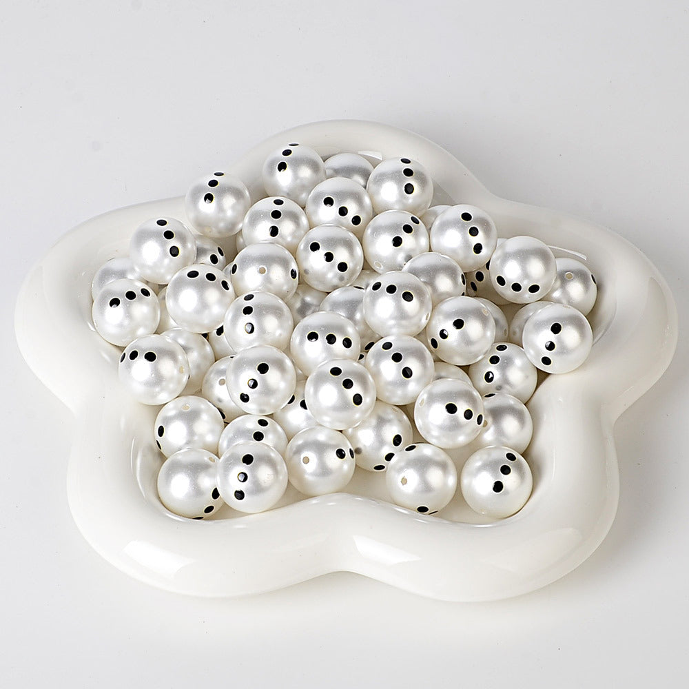 100Pcs anti-pearl printing Christmas two snowman straight hole round beads DIY mobile phone rope keychain bead pen accessories