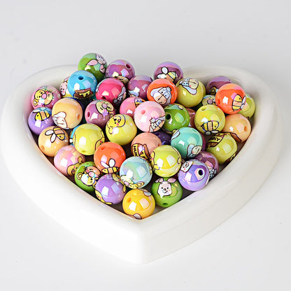 100Pcs 16mmUV plated color Stitch series printing beads DIY bead pen mobile phone keychain car hanging and other accessories