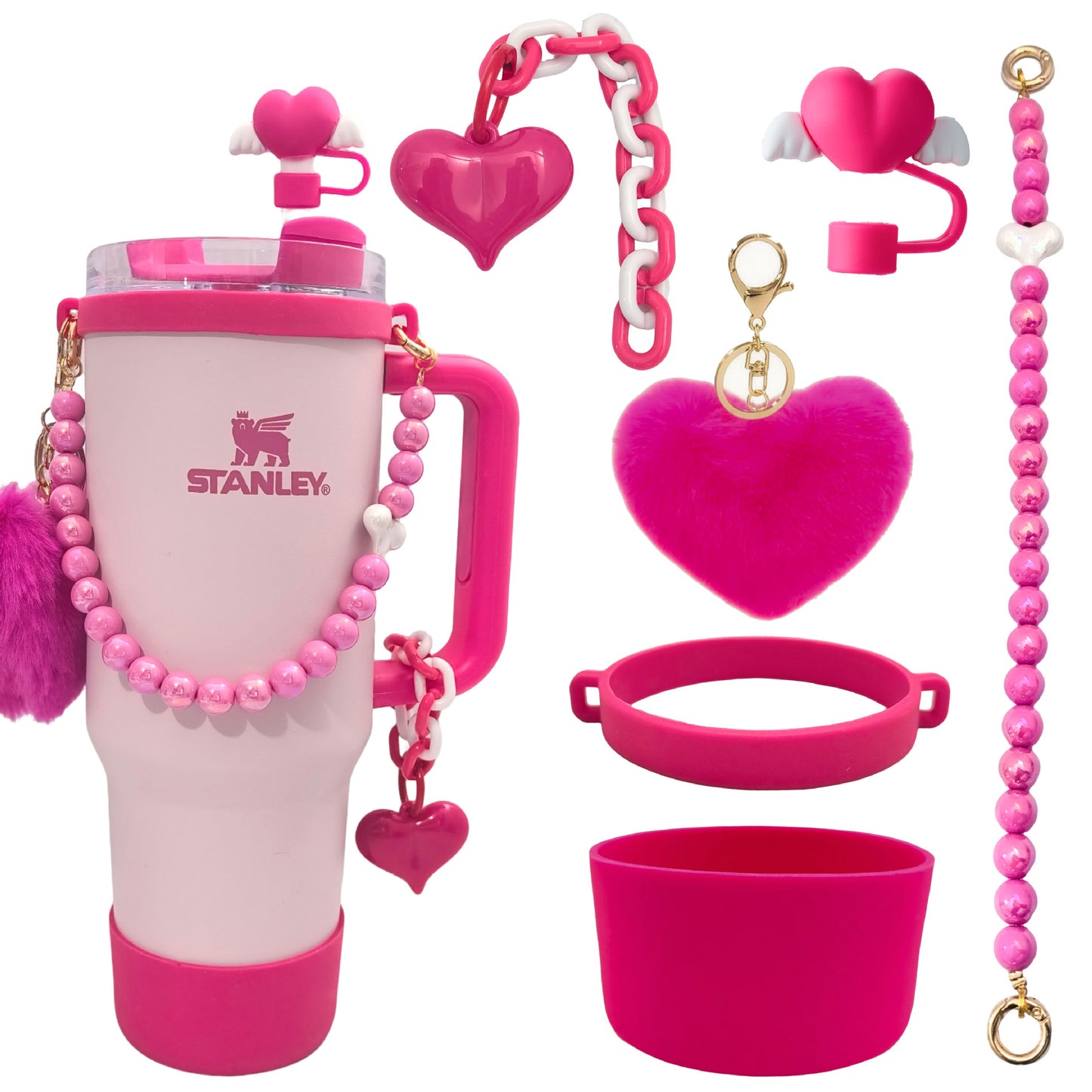 Cross-border stanley water cup accessories love straw cap Bingba cup decorative accessories combination set silicone cup cover