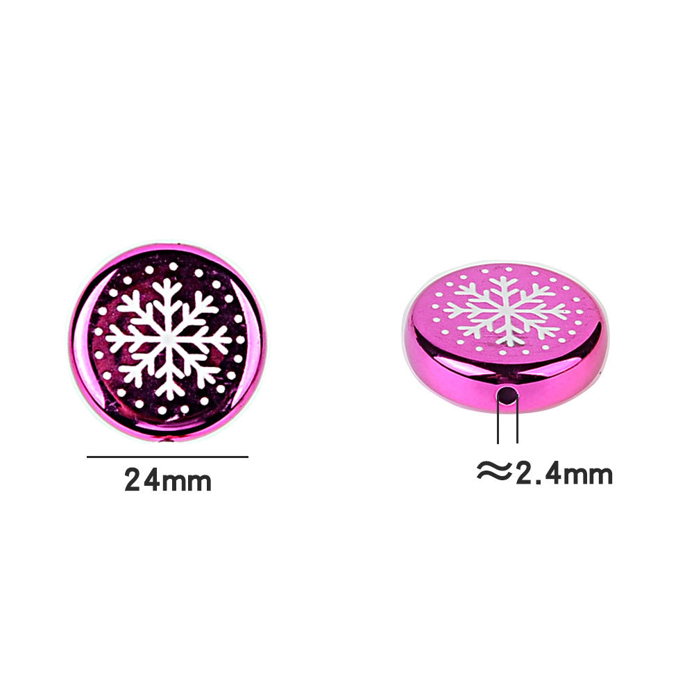 100Pcs 24mm metallic Christmas series printed through-hole flat beads DIY mobile phone bag chain jewelry accessories wholesale