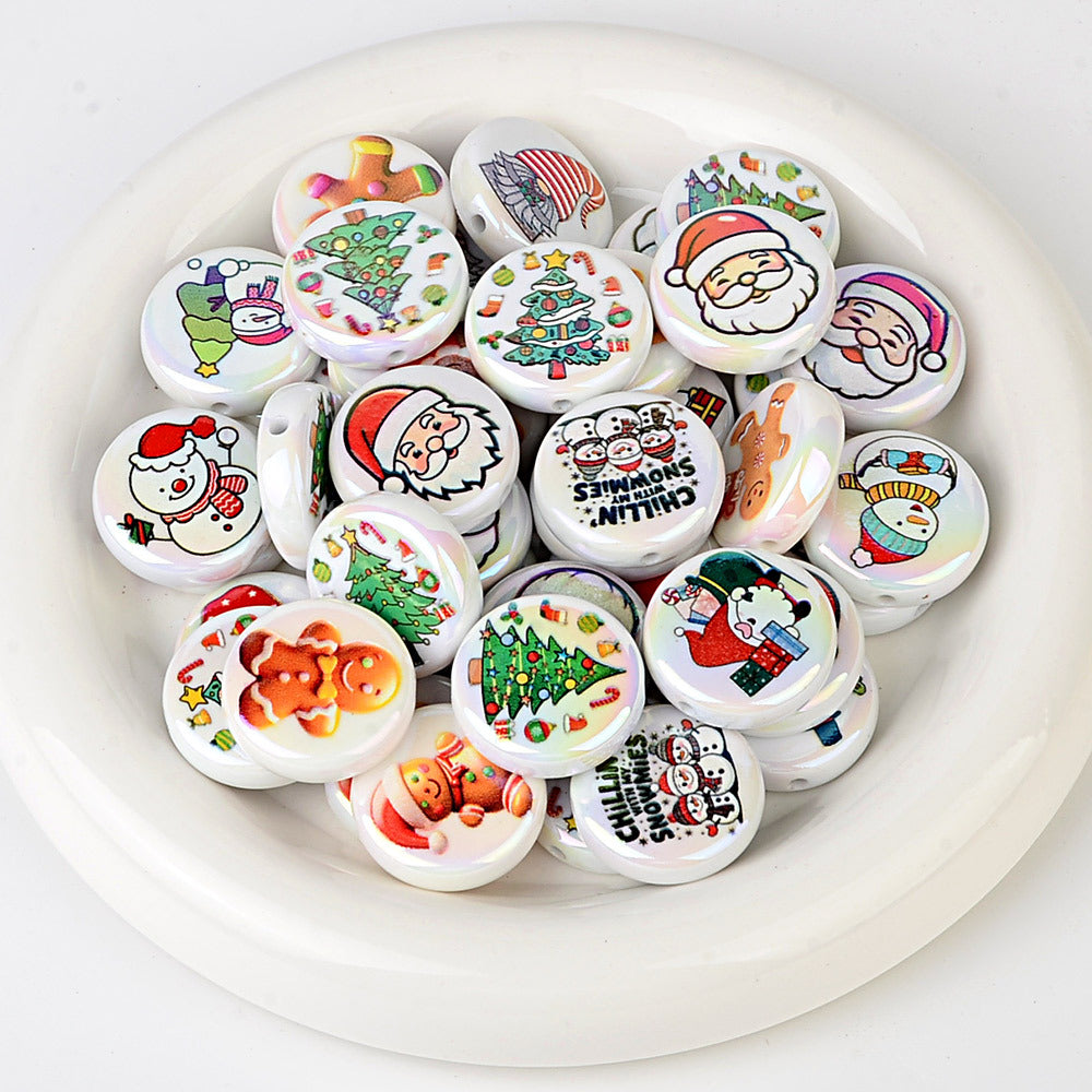 100Pcs Christmas themed acrylic flat beads Santa snowman Christmas tree gingerbread man DIY handmade accessories wholesale