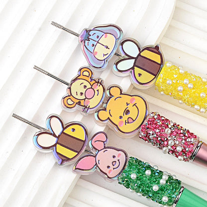 100Pcs through hole Winnie the Pooh series double-sided cartoon film beaded DIY mobile phone key bag chain handmade material accessories