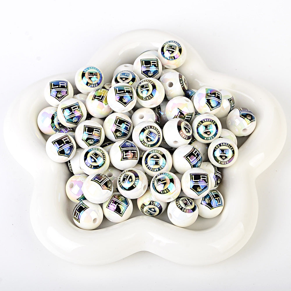 100Pcs US 32 NHL Ice Hockey Teams Printed Beads Beaded DIY Keys Mobile Phone Chain Handmade Jewelry Accessories Spot