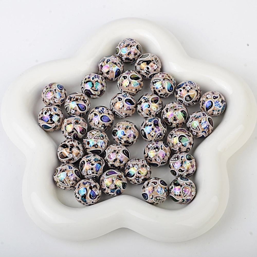 100Pcs UV plated color two-color paisley pattern cashew flower beaded DIY beaded pen mobile phone chain pendant loose bead jewelry with
