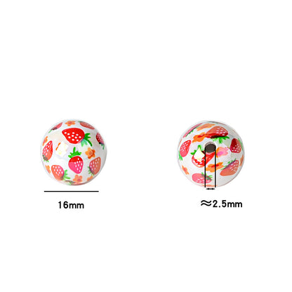 100Pcs 16mm acrylic beaded printed strawberry round beads DIY mobile phone rope keychain accessories jewelry material wholesale