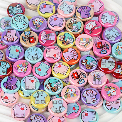 100Pcs acrylic disc bead printing medical clothing straight hole round bead DIY mobile phone rope keychain bead pen accessories