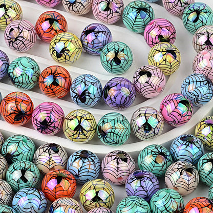 100Pcs 16mm acrylic plated Halloween theme spider straight hole round beads DIY mobile phone chain keychain accessories
