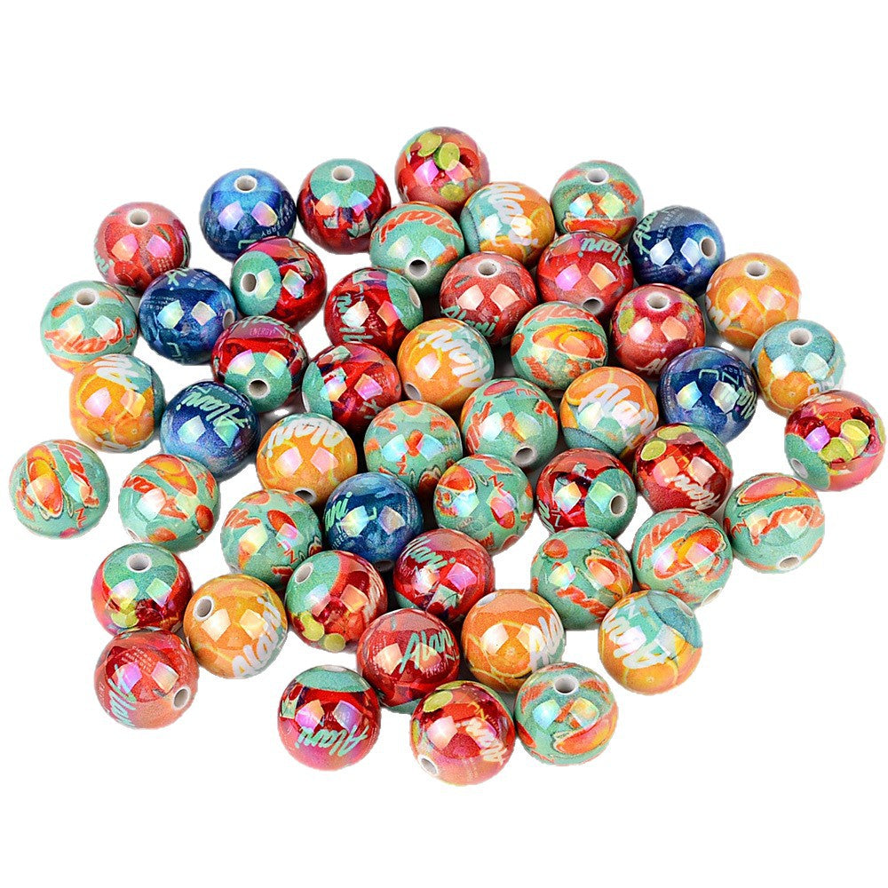 100Pcs juice drink pattern loose beads colorful UV printing straight hole round beads handmade pendant material wholesale