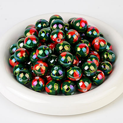 100Pcs Christmas elements UV plated Santa Claus Christmas tree straight hole round beads beaded DIY mobile phone chain pen accessories