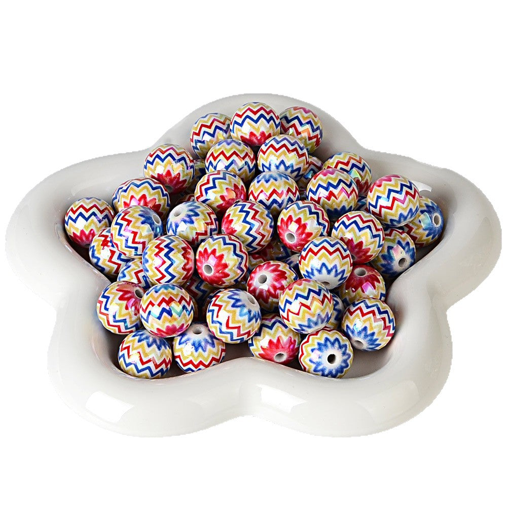 100Pcs 16mm acrylic rainbow wavy print round beads DIY bead pen mobile phone chain keychain car hanging accessories