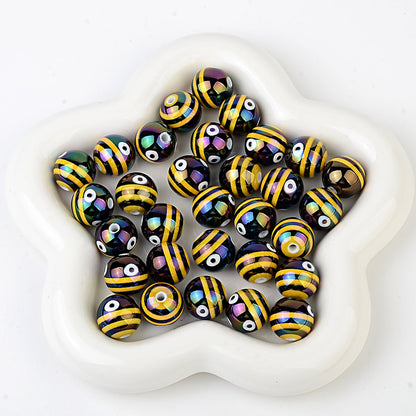 100Pcs acrylic plated cute little bee through hole round beads DIY handmade beaded necklace earrings bracelet accessories loose beads