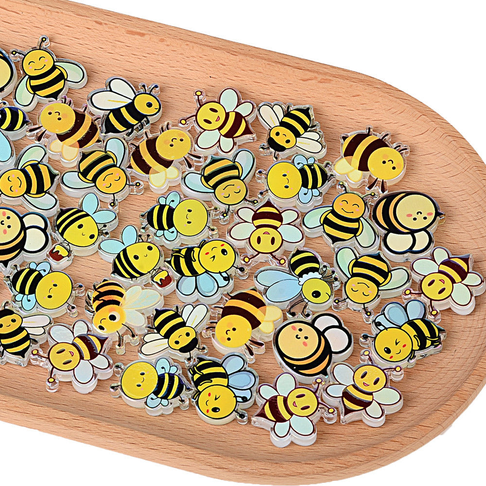 100Pcs cartoon bee acrylic piece beads cute insect DIY jewelry accessories keychain pendant material wholesale