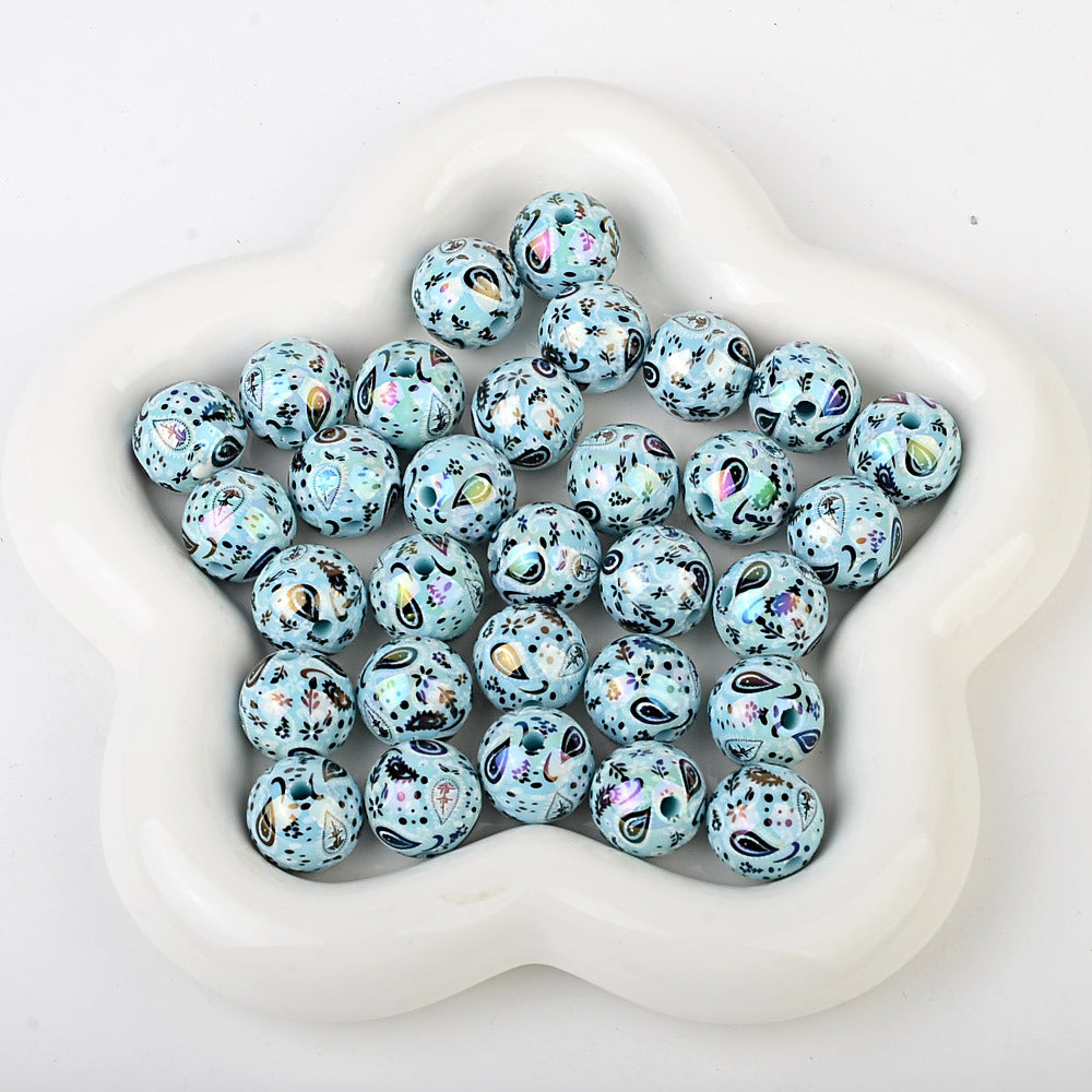100Pcs UV plated color two-color paisley pattern cashew flower beaded DIY beaded pen mobile phone chain pendant loose bead jewelry with