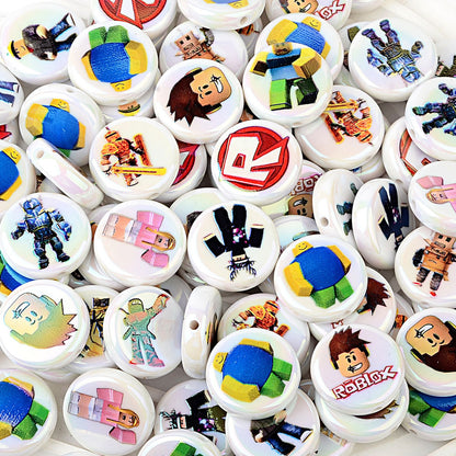 100Pcs 16mm acrylic printed cartoon gamepad straight hole round beads DIY handmade beaded jewelry accessories material