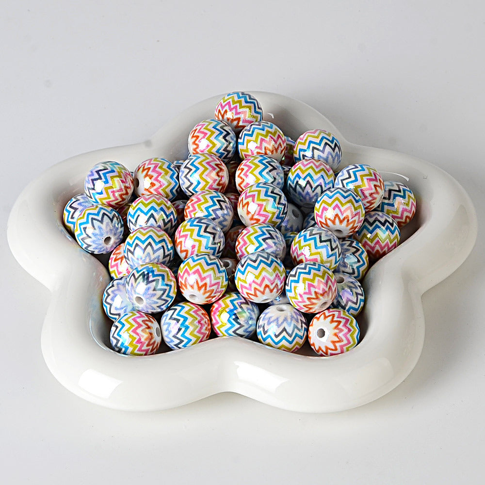 100Pcs 16mm acrylic rainbow wavy print round beads DIY bead pen mobile phone chain keychain car hanging accessories