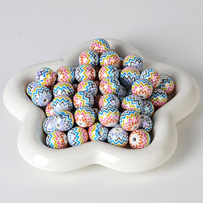 100Pcs 16mm acrylic rainbow wavy print round beads DIY bead pen mobile phone chain keychain car hanging accessories