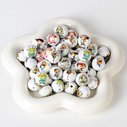 100Pcs 16mm acrylic double-sided printing Toy Story straight hole round beads DIY mobile phone rope keychain pen accessories