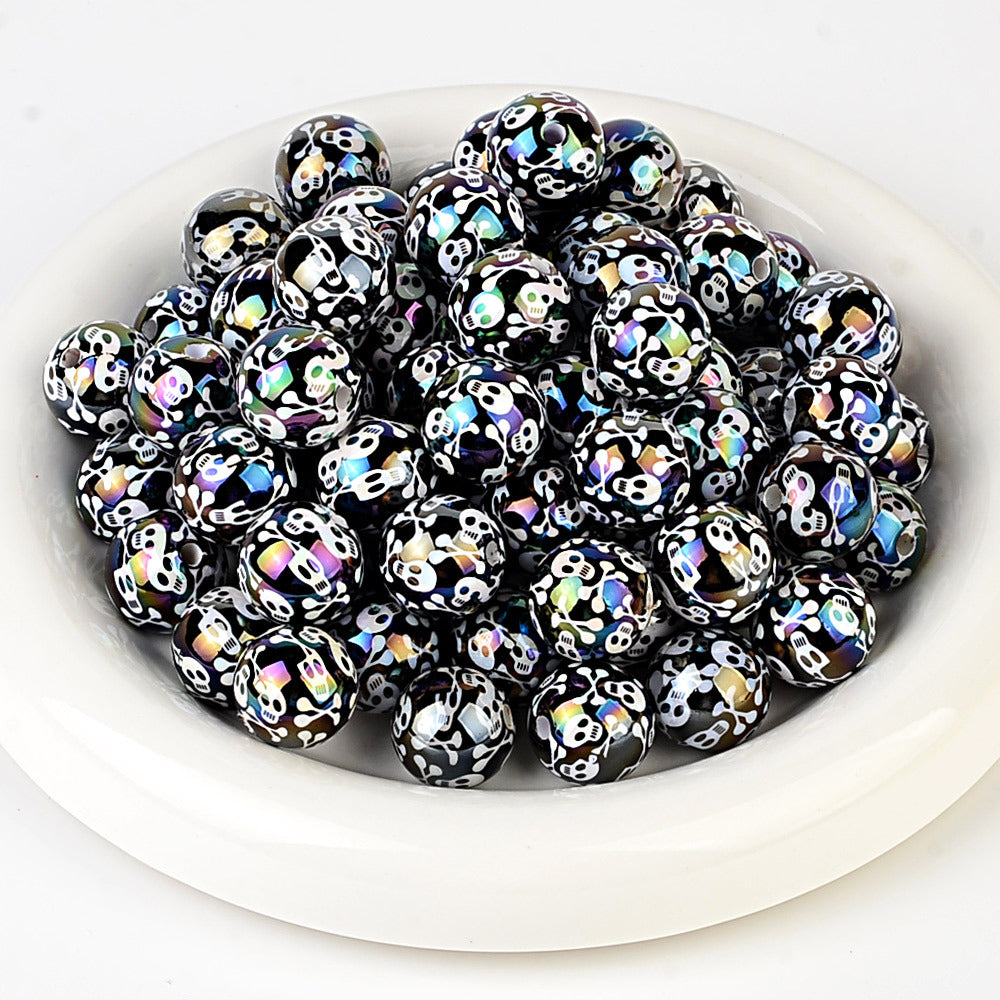 100Pcs Halloween black and white skull beaded DIY jewelry mobile phone chain bead pen and other handmade accessories