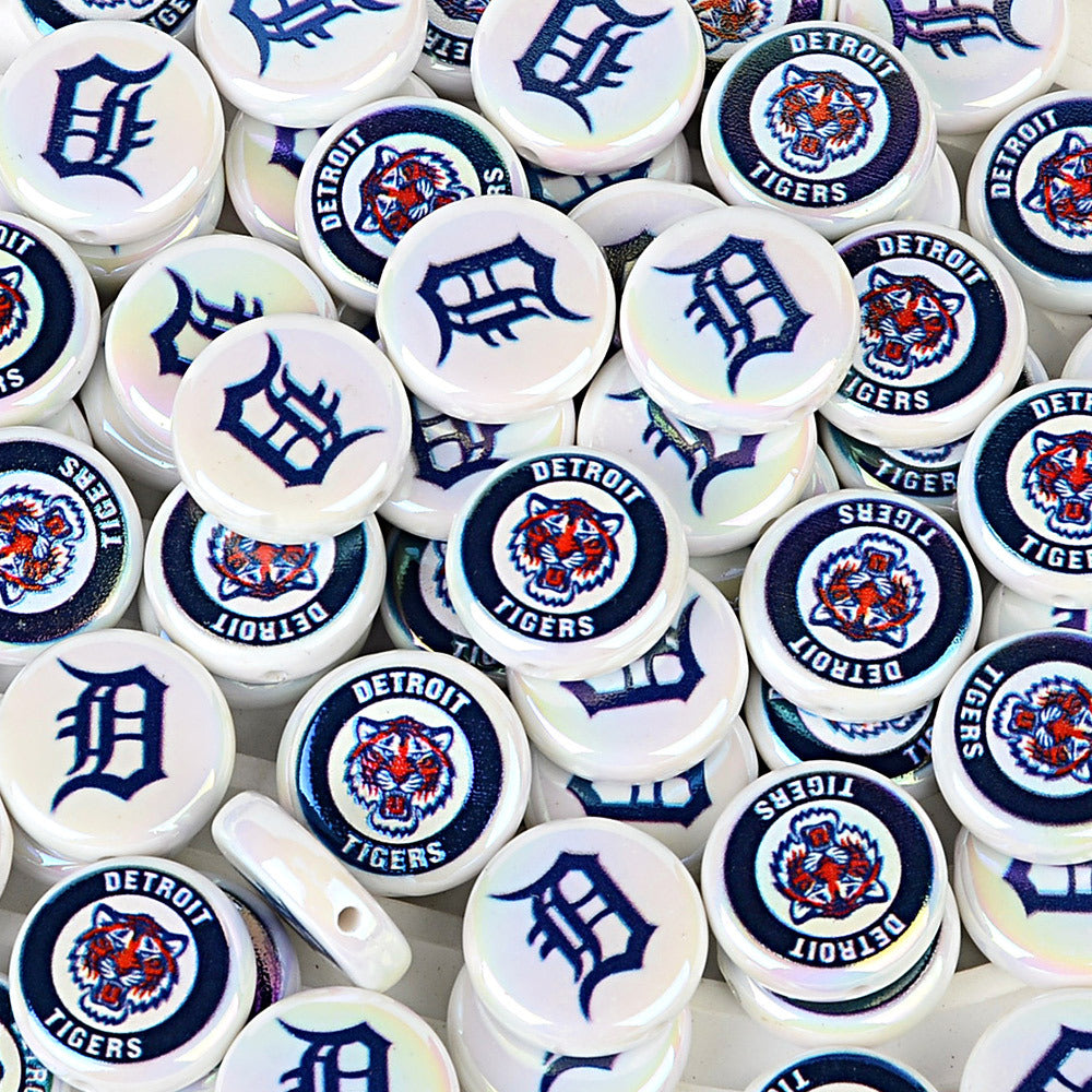 100Pcs 24mm American MLB Major Baseball League Printed Beaded Disc Beads DIY Handmade Pen Mobile Phone Chain Accessories