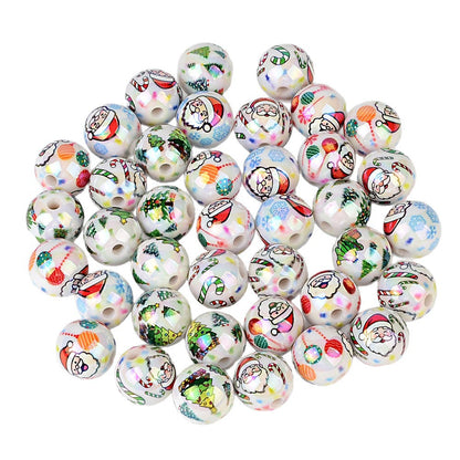 100Pcs Christmas elements UV plated Santa Claus Christmas tree straight hole round beads beaded DIY mobile phone chain pen accessories