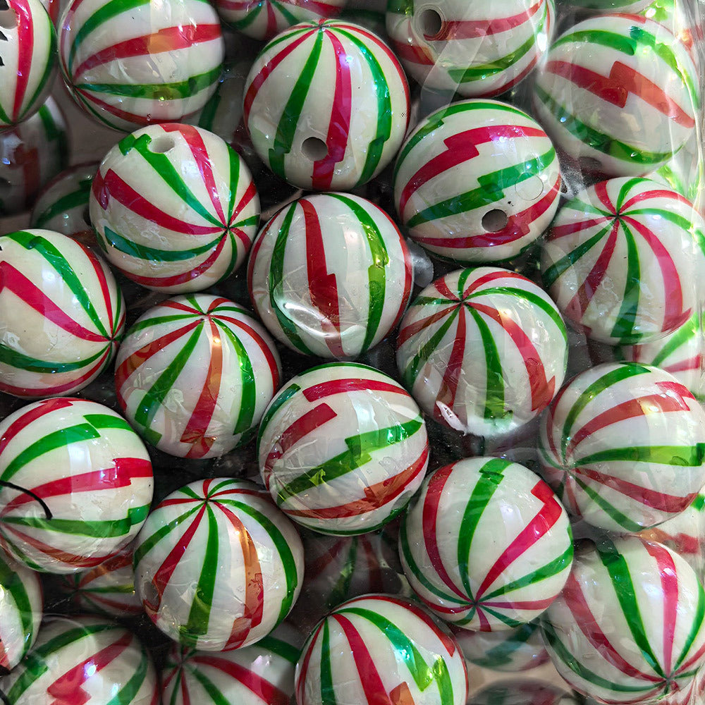 100Pcs 20mm acrylic checkerboard beads christmas striped beads DIY handmade beaded jewelry accessories loose bead material