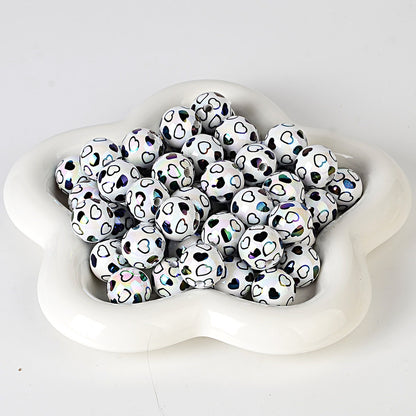 100Pcs acrylic plated color printing double love straight hole beads DIY jewelry mobile phone chain bead pen keychain bag chain accessories