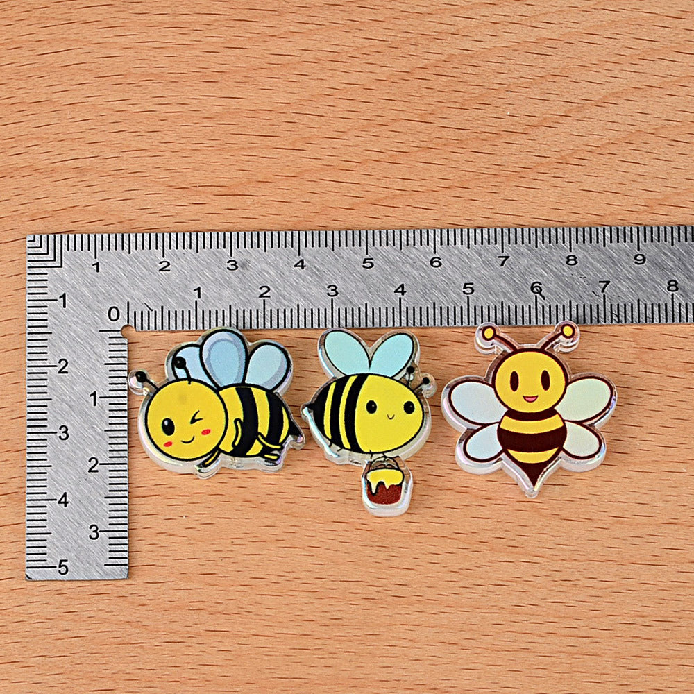 100Pcs cartoon bee acrylic piece beads cute insect DIY jewelry accessories keychain pendant material wholesale