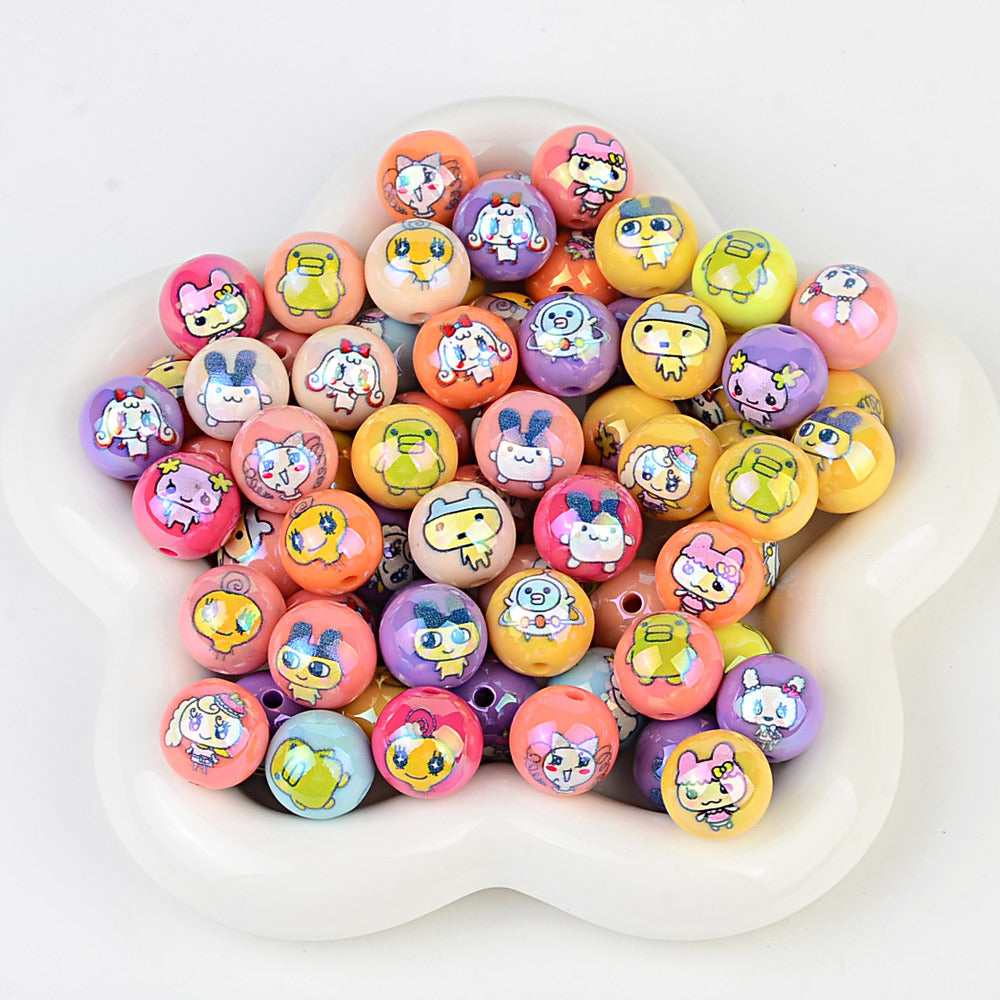 100Pcs UV plated color printing Tuoma gezi round cake beads loose beads DIY bead pen mobile phone chain keychain accessories
