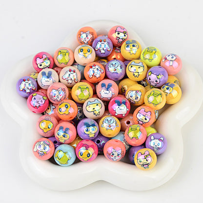 100Pcs UV plated color printing Tuoma gezi round cake beads loose beads DIY bead pen mobile phone chain keychain accessories