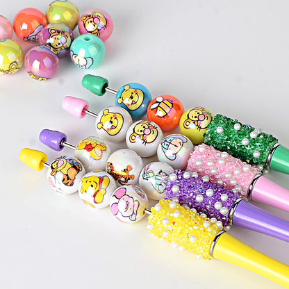 100Pcs 16mmUV plated color Stitch series printing beads DIY bead pen mobile phone keychain car hanging and other accessories