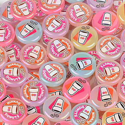100Pcs 24mm round cake bead printing coffee cup acrylic through-hole beads DIY handmade beaded keychain accessories wholesale