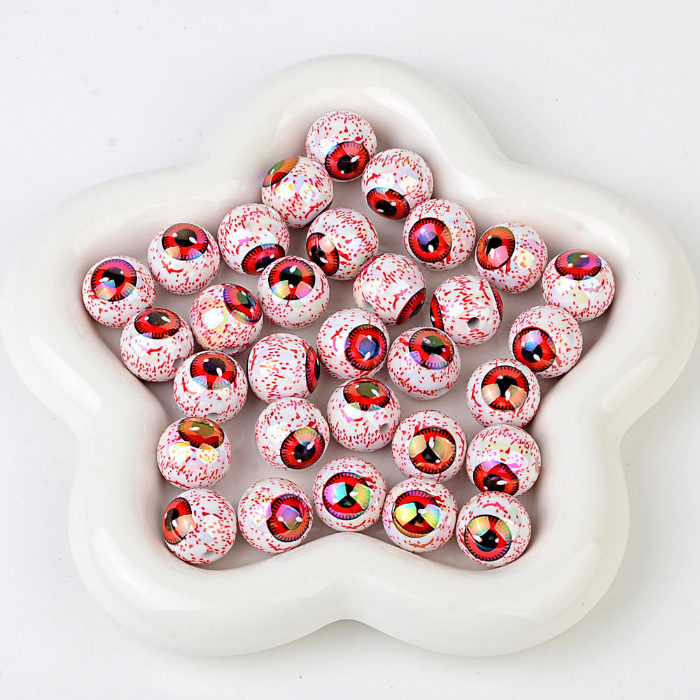 100Pcs 16mm Halloween Personalized Plated UV Colorful Horror Eyeball Beads DIY Handmade Beaded Loose Ball Pen Mobile Phone Chain Accessories