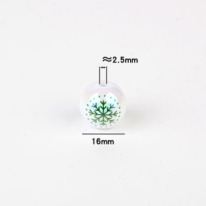 100Pcs 16mm acrylic white bead print red and green mixed color snowflake through hole beaded DIY handmade material jewelry accessories wholesale