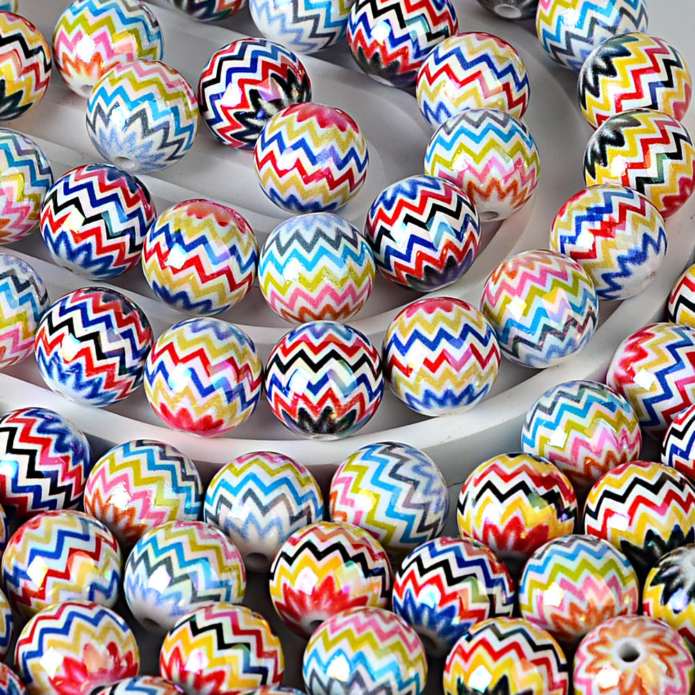 100Pcs 16mm acrylic rainbow wavy print round beads DIY bead pen mobile phone chain keychain car hanging accessories