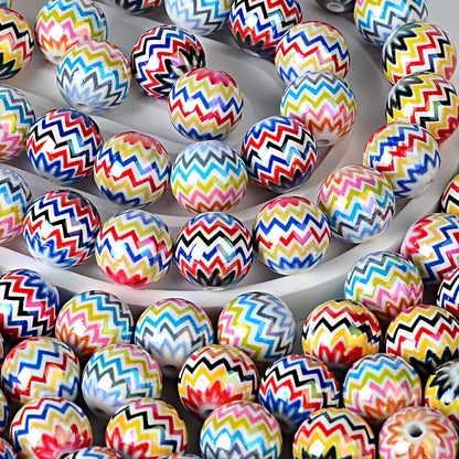 100Pcs 16mm acrylic rainbow wavy print round beads DIY bead pen mobile phone chain keychain car hanging accessories