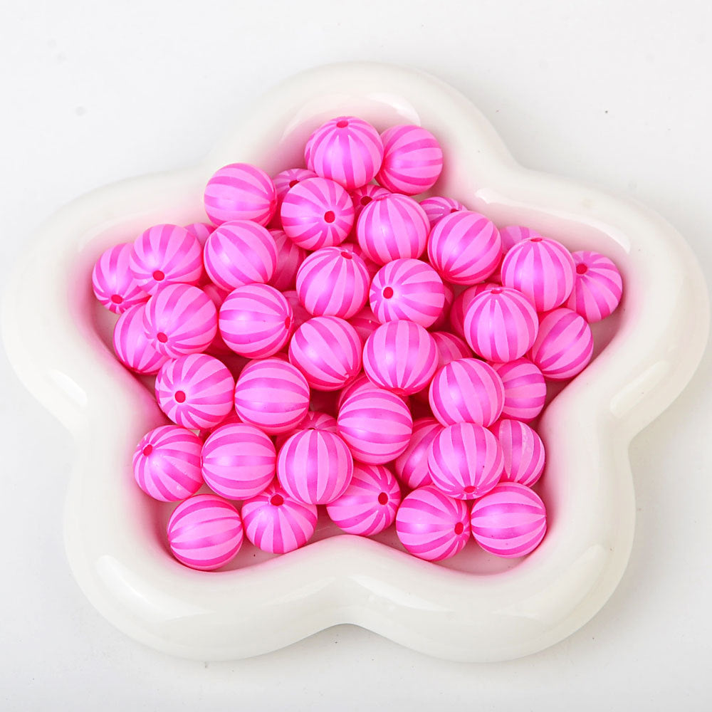 100Pcs watermelon pattern matte matte rainbow printing straight hole round bead DIY mobile phone chain keychain bead pen jewelry accessories