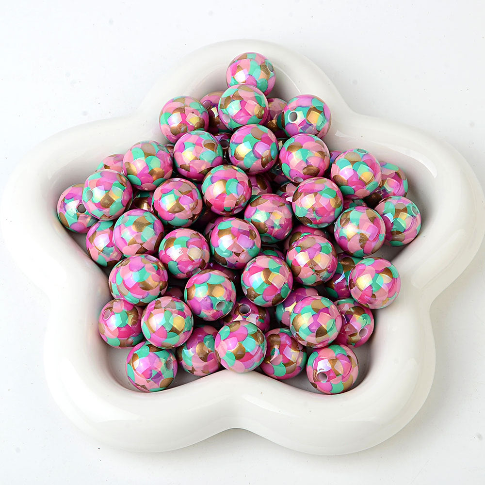 100Pcs 16mm acrylic straight hole UV plating color fish scale beaded DIY bead pen mobile phone chain keychain car hanging accessories