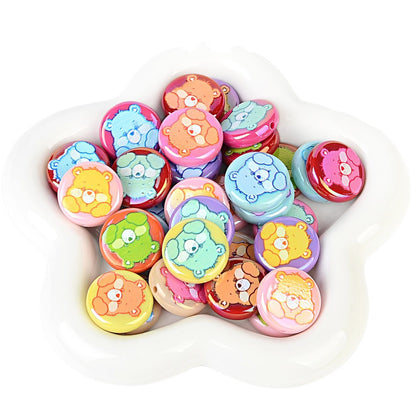100Pcs UV plated color printing rainbow bear bear cartoon round cake beaded DIY pen mobile phone chain keychain accessories