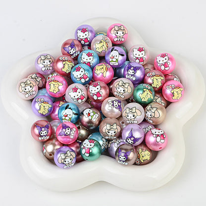 100Pcs printed Sanrio Hello Kitty hallo KT straight hole round beads DIY jewelry loose beads mobile phone chain bead pen accessories