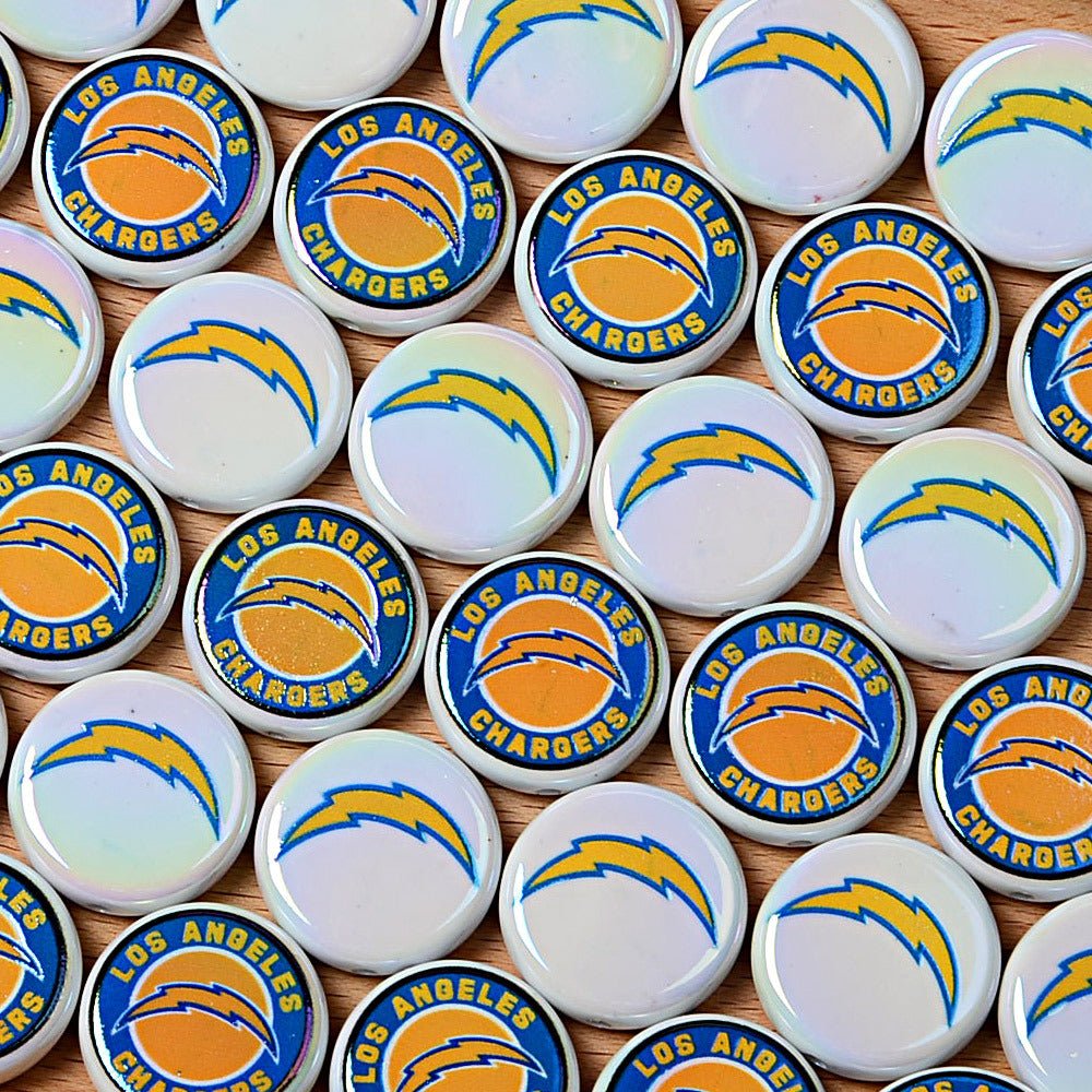 100Pcs 24mm NFL Football Team Acrylic Double Sided Printed Through Hole Beads DIY Bracelet Round Cake Beads