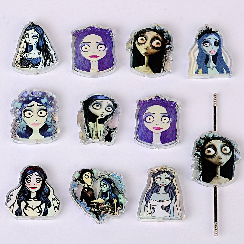 100Pcs Halloween Elements Zombie Bride Through Hole Acrylic Sheet Bead DIY Keychain Pendant Accessories Wholesale