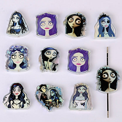 100Pcs Halloween Elements Zombie Bride Through Hole Acrylic Sheet Bead DIY Keychain Pendant Accessories Wholesale
