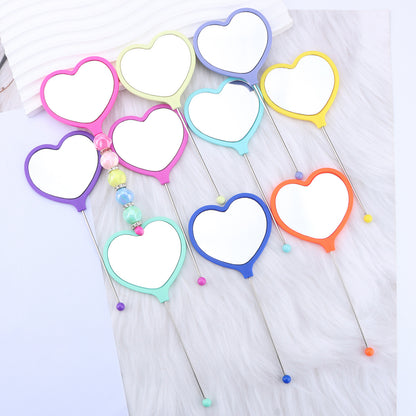 Heart-shaped makeup mirror, love DIY beaded mirror, handheld makeup mirror, portable single-sided vanity mirror, plastic spot.