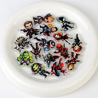 100Pcs cartoon superhero acrylic sheet beads DIY beaded key jewelry accessories animation printing transparent patch