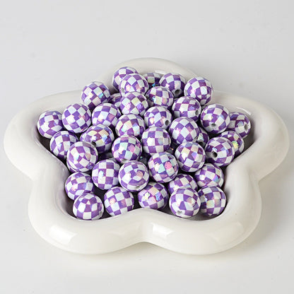 100Pcs UV plated color checkerboard square grid pattern round beads DIY handmade beaded loose bead string pen mobile phone chain jewelry accessories