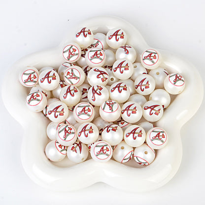 100Pcs 16mm frosted printing MLB baseball league round beads loose beads DIY bead pen car hanging baseball team accessories