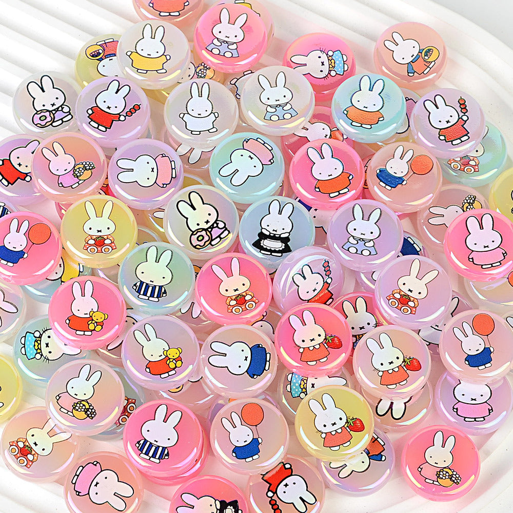 24Mm acrylic disc Miffy rabbit pattern printed round cake bead pen mobile phone chain bag hanging DIY jewelry accessories