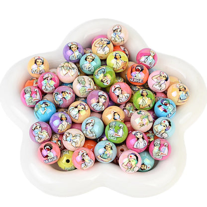 100Pcs acrylic disc bead printing medical clothing straight hole round bead DIY mobile phone rope keychain bead pen accessories