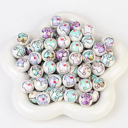 100Pcs acrylic disc bead printing medical clothing straight hole round bead DIY mobile phone rope keychain bead pen accessories